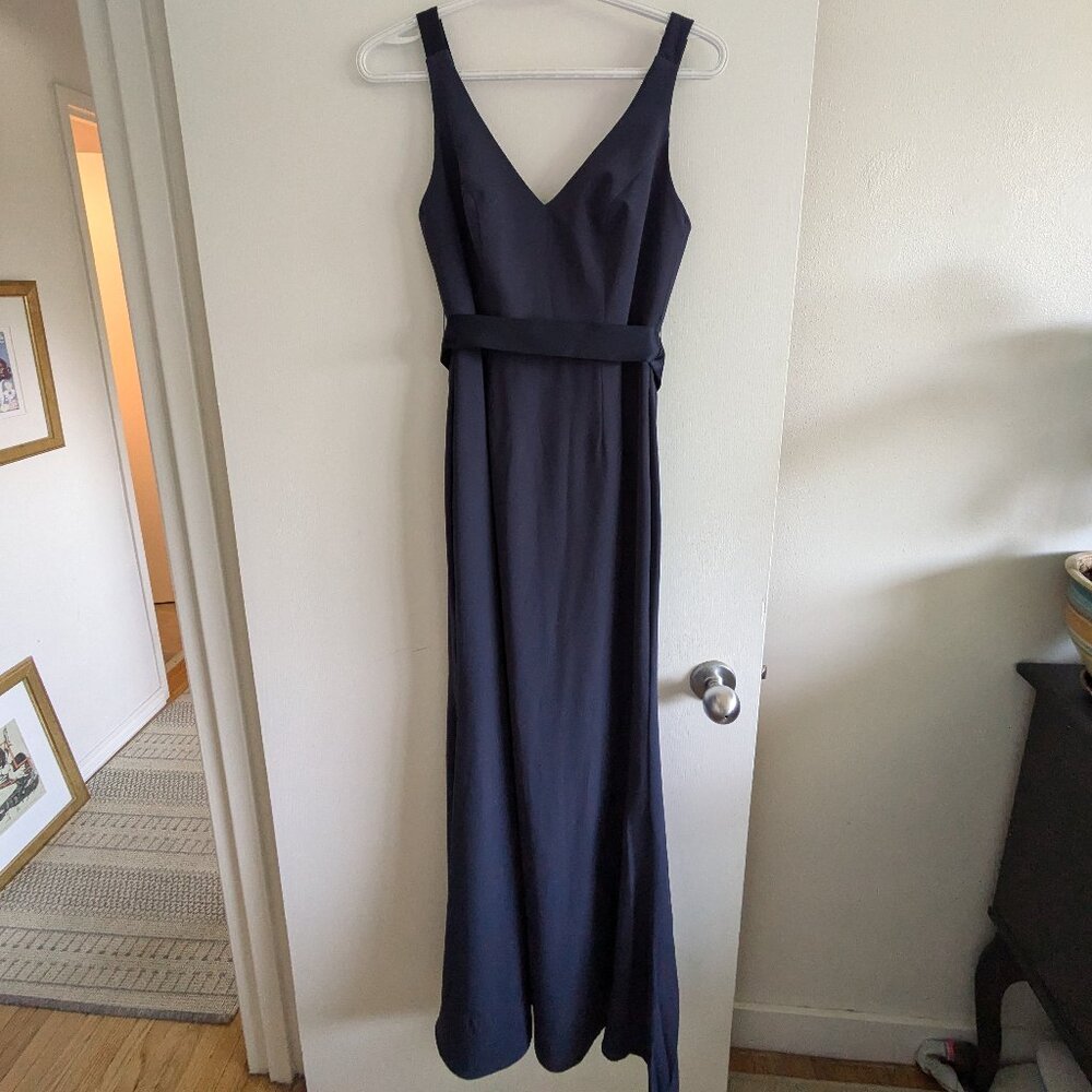 Vera Wang WHITE label midnight blue maxi gown formal bridesmaid dress size 0
